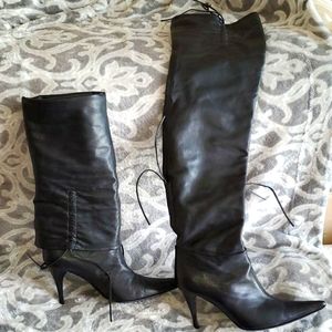 MIMA Over Knee Black Leather Boots 39, 3.5Hill